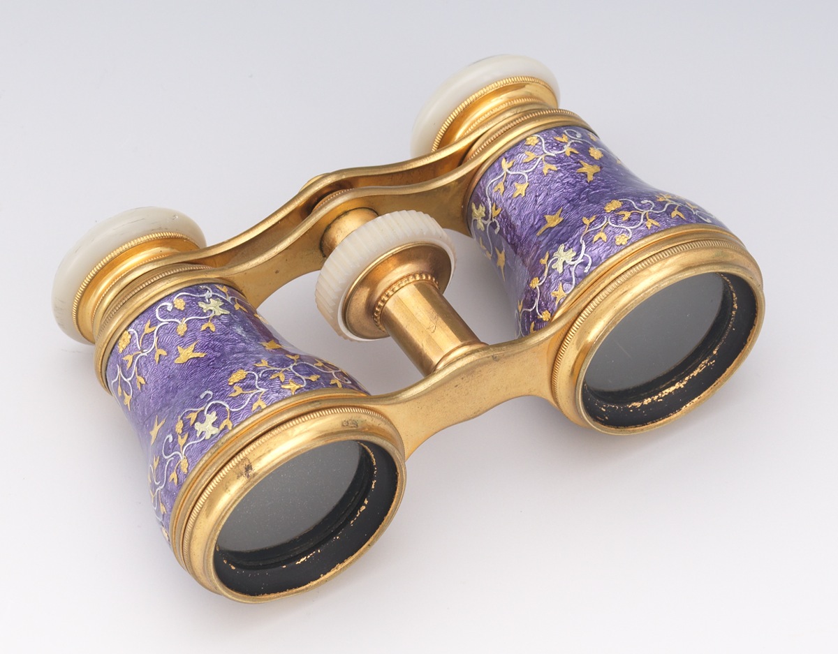 A Pair of French Enamel and Mother of Pearl Opera Glasses, Signed Paris