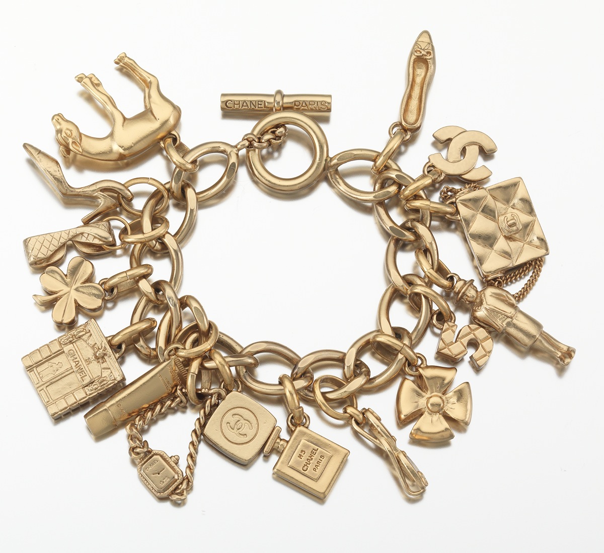 Chanel Costume Jewelry Chain Link Bracelet With Assorted Charms, 03.28.14, Sold 414