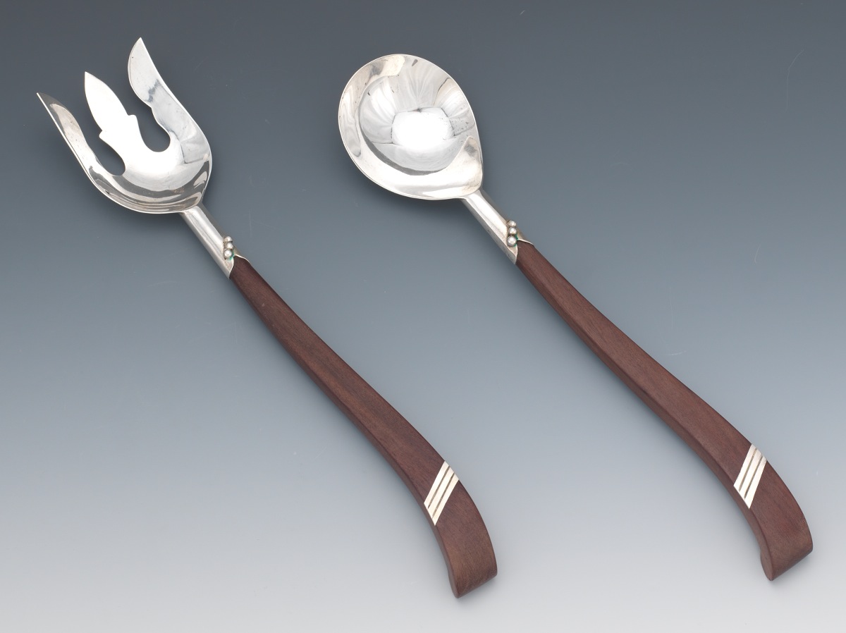 A Pair of Taxco Sterling Silver and Wood Salad Servers , 05.22.14, Sold