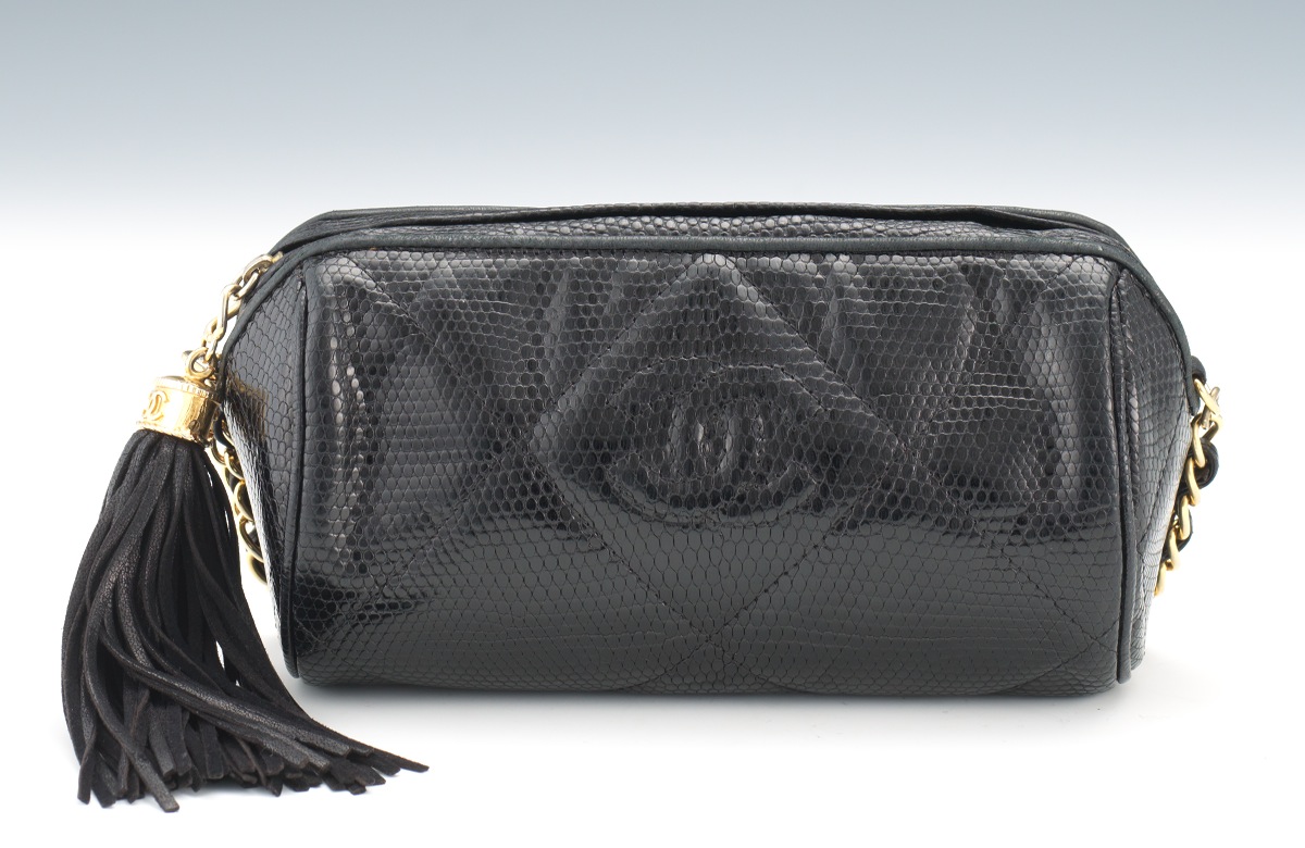 black snakeskin shoulder bag