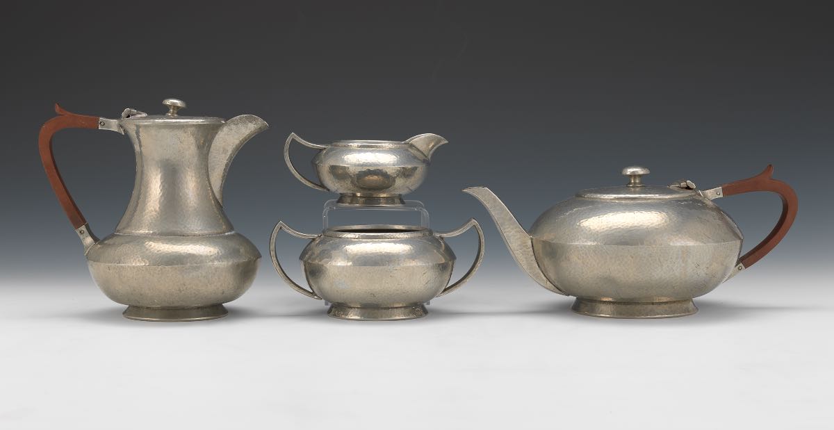 Hammered Finish "Cornish Pewter" Tea and Coffee Set by James Dixon