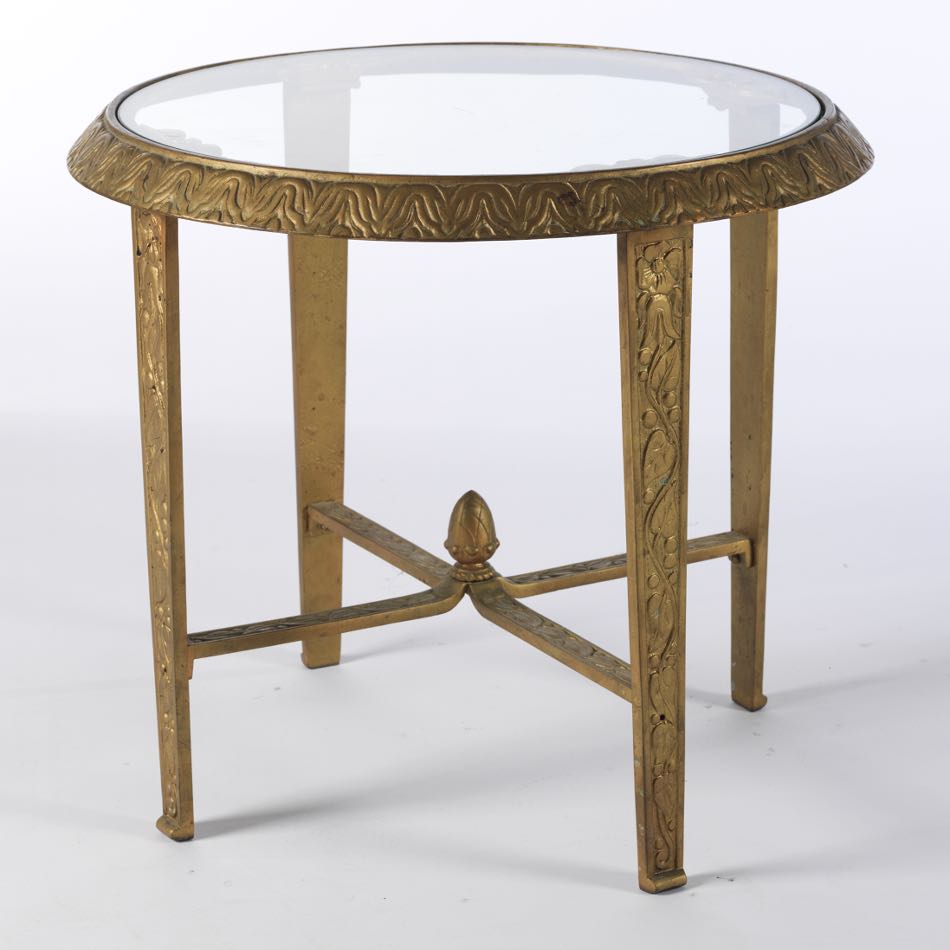 Art Deco Cast Metal Side Table with Glass Top, 02.21.15, Sold 477.25