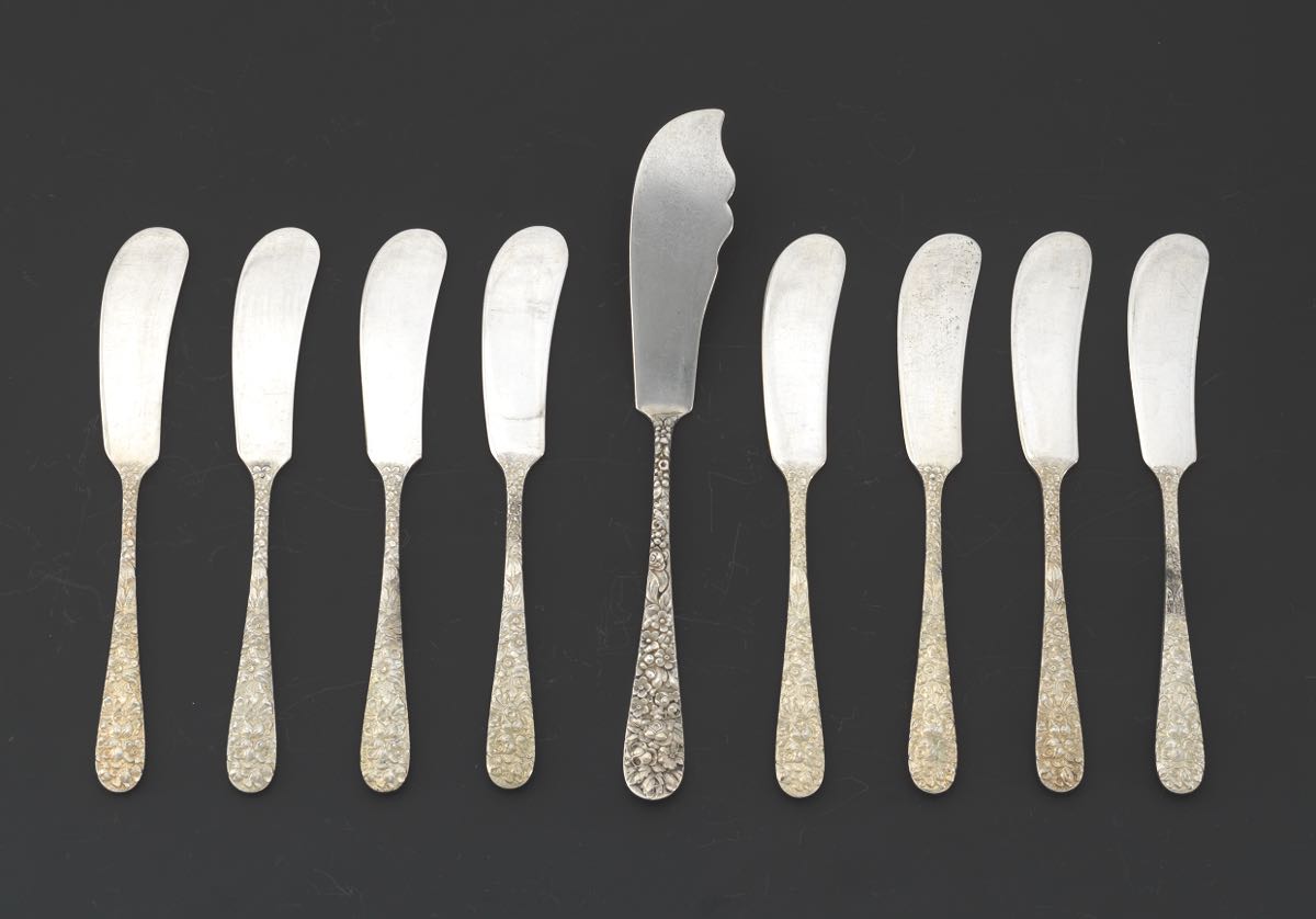 Eight Stieff Sterling Silver Butter Knives and One Master Butter Knife