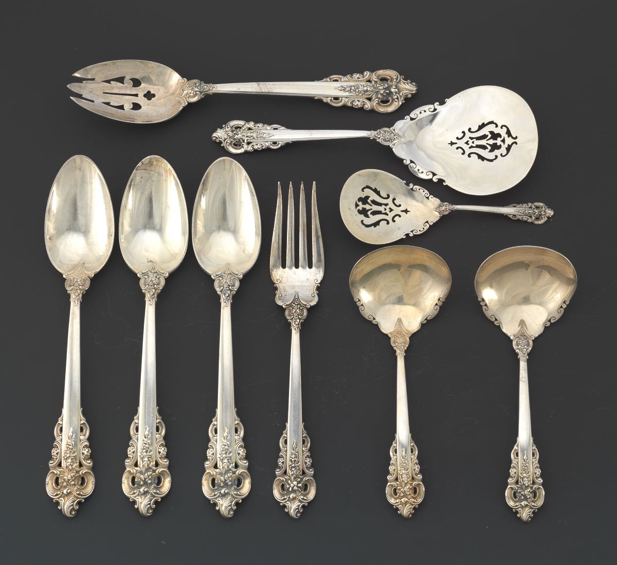 Nine Wallace Sterling Silver Serving Pieces In Grand