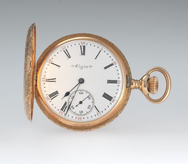 elgin gold pocket watch roman numerals