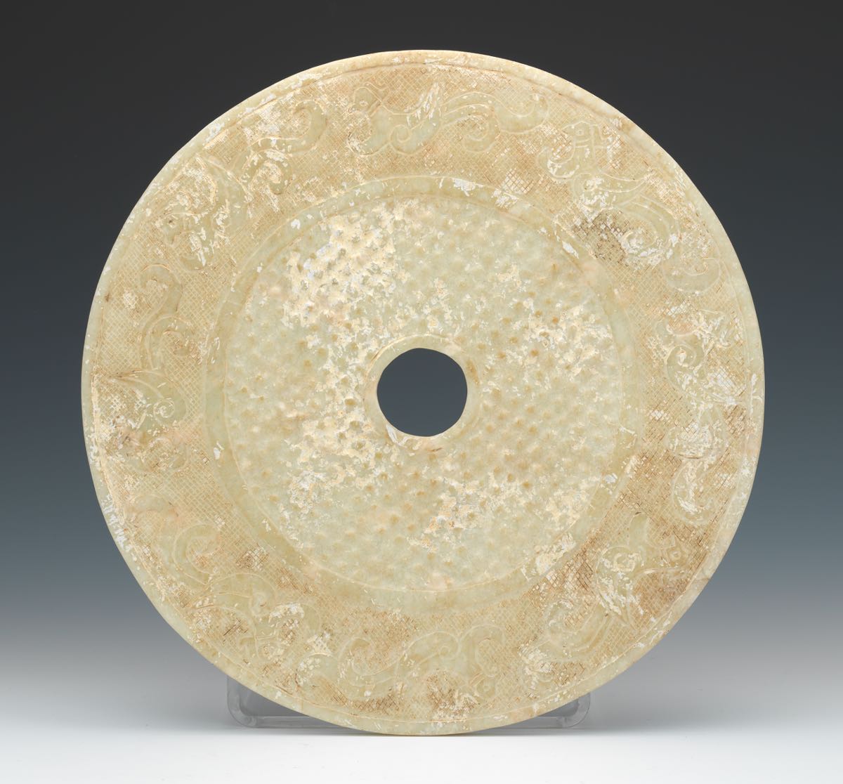 Chinese Large Carved Jade Archaistic Dragon Bi Disc , 04.16.15, Sold: $230