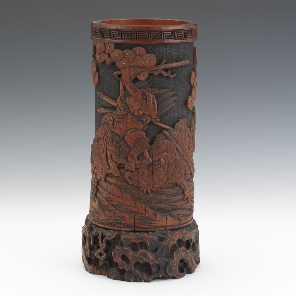 Carved Samurai Ikebana Vase, Japanese, ca. 19th Century, 05.30.15, Sold