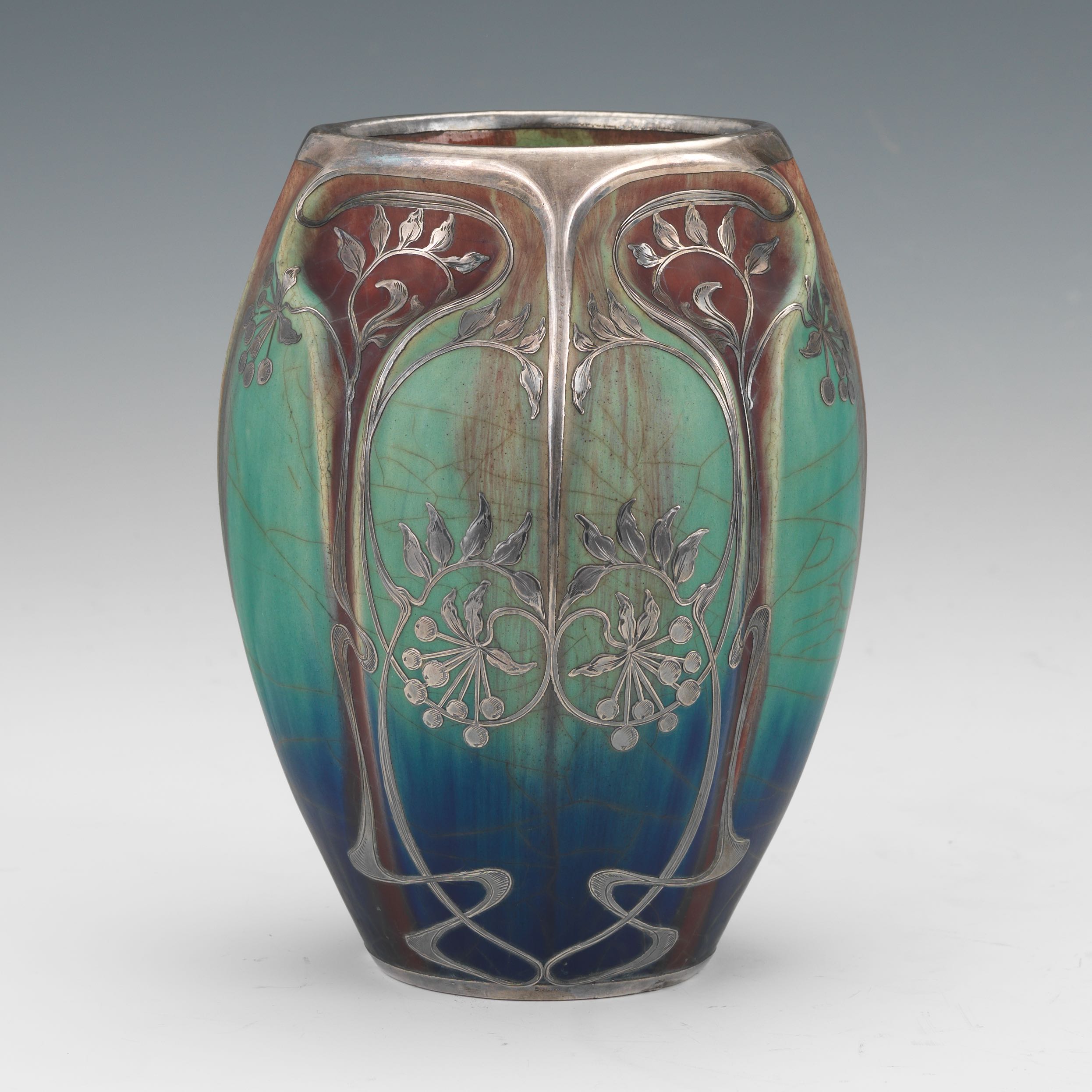 High resolution image for French Art Nouveau Ceramic Vase with Silver