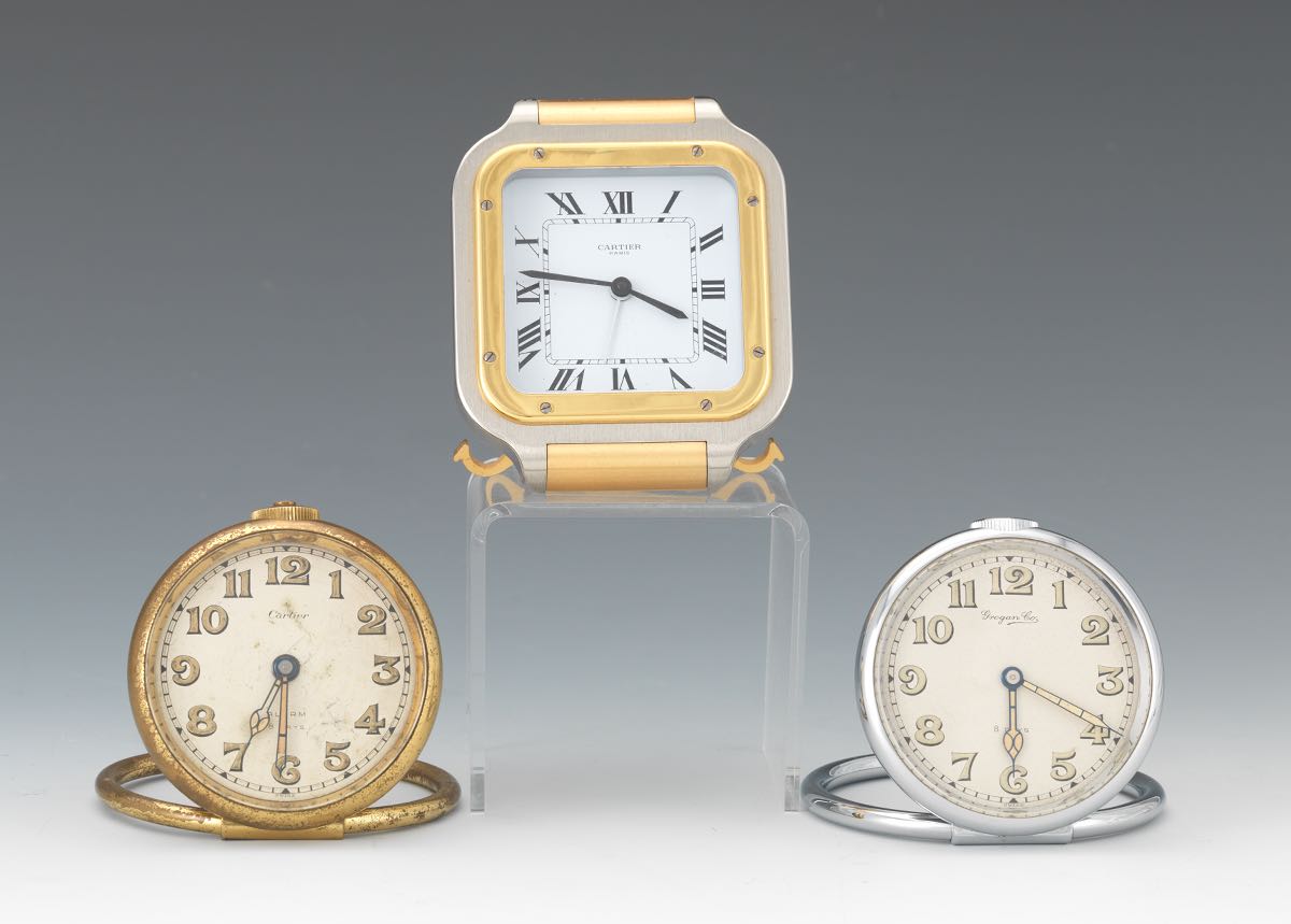 Group Of Three Desk Clocks Including Two Cartier And One Grogan Group Of Three Desk Clocks Including Two Cartier And One Grogan