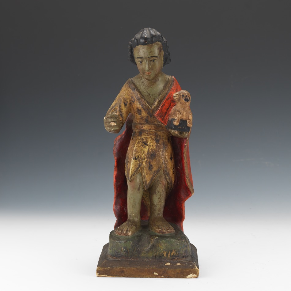 Carved Polychrome Painted Santo Figure of Santo Nino, the Good Shepherd