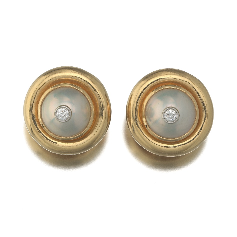 Tiffany & Co Paloma Picasso Gold, Diamond and Pearl Ear Clips , 05.27.