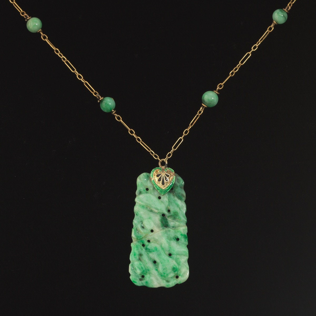 Ladies' Gold and Carved Green Jade Necklace , 10.28.16, Sold: $306.8