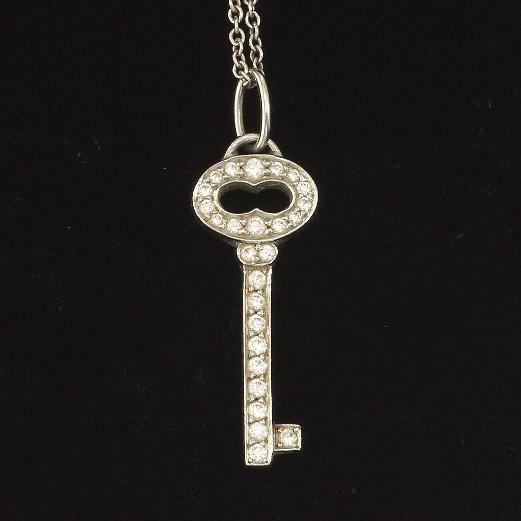 Tiffany & Co Platinum and Diamond Key Pendant on Chain , 10.28.16, Sold