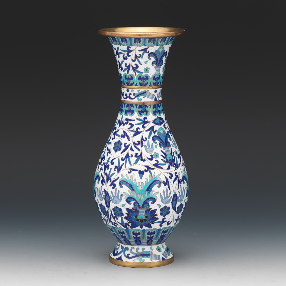 Chinese Blue and White Cloisonne Vase, ca. Early 20th Century, 10.29.16, Sold 53.1
