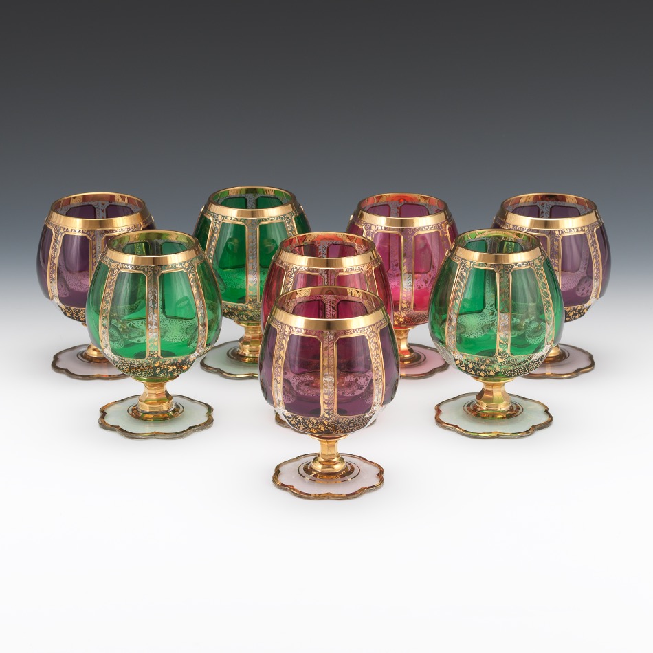 Eight Salviati Glass with Moser Decoration Bohemian Brandy
