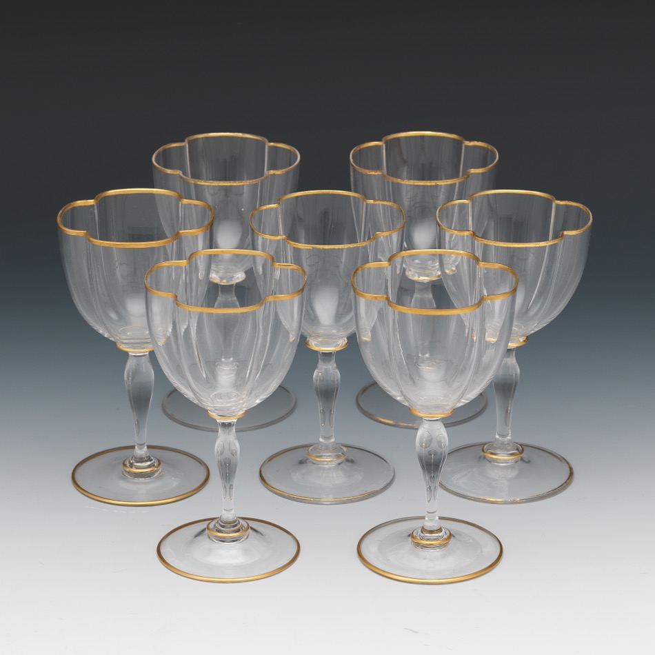 Seven Quatrefoil Crystal Wine Glasses, 09.12.16, Sold 330.4