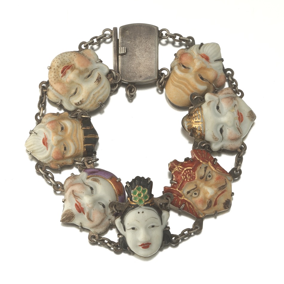Japanese Silver and Porcelain Faces Bracelet , 04.07.17, Sold 430.7