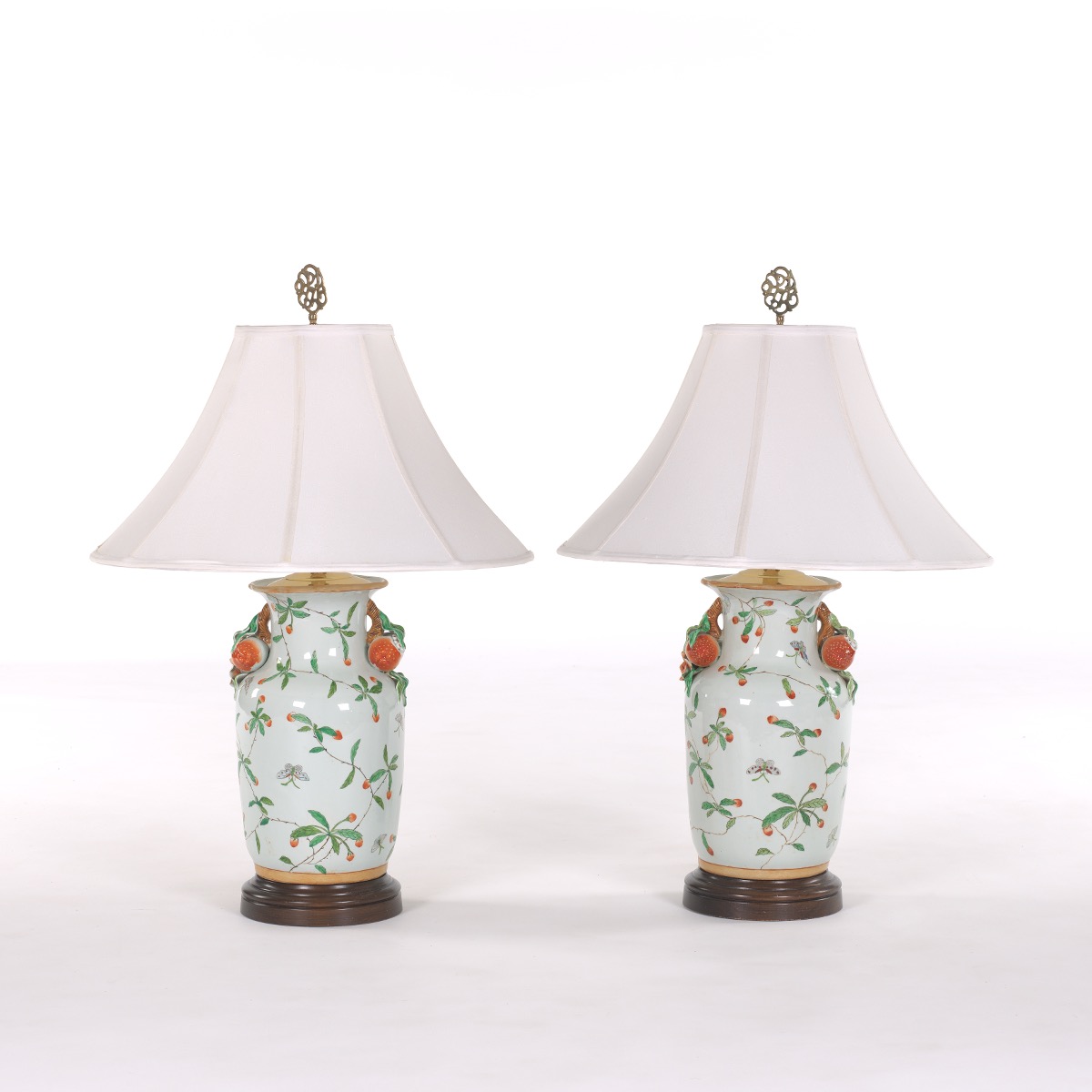 Pair of Polychromed Porcelain Lamps with Pomegranate Handles, 02.18.17