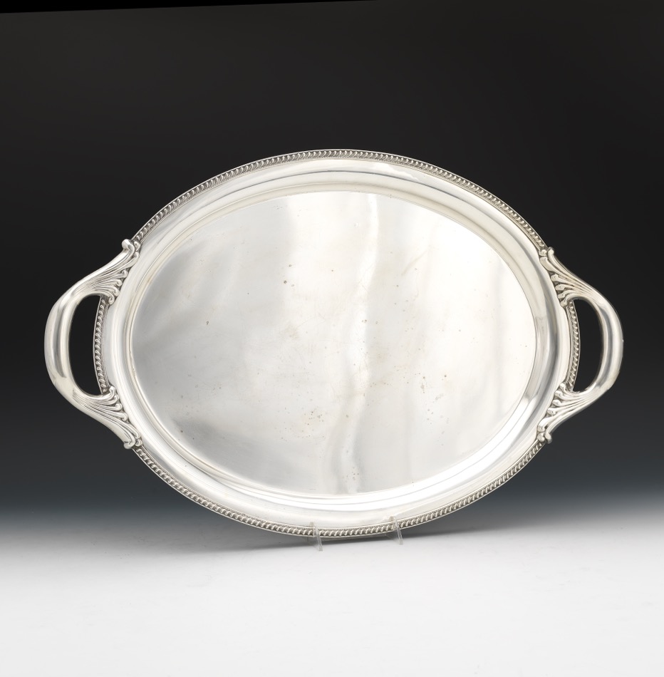 Large .950 Silver Double Handle Deep Serving Tray, 02.16.17
