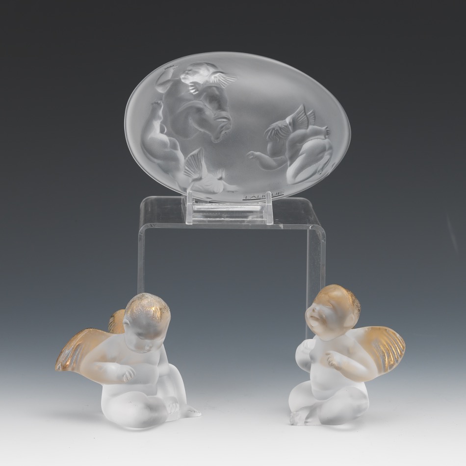 Three Lalique Crystal Decorative Objects, ca. Late 20th Century , 11.02