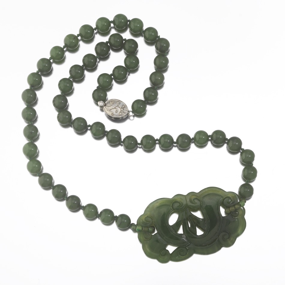 Chinese Spinach Green Nephrite Necklace , 04.13.18, Sold 165.2
