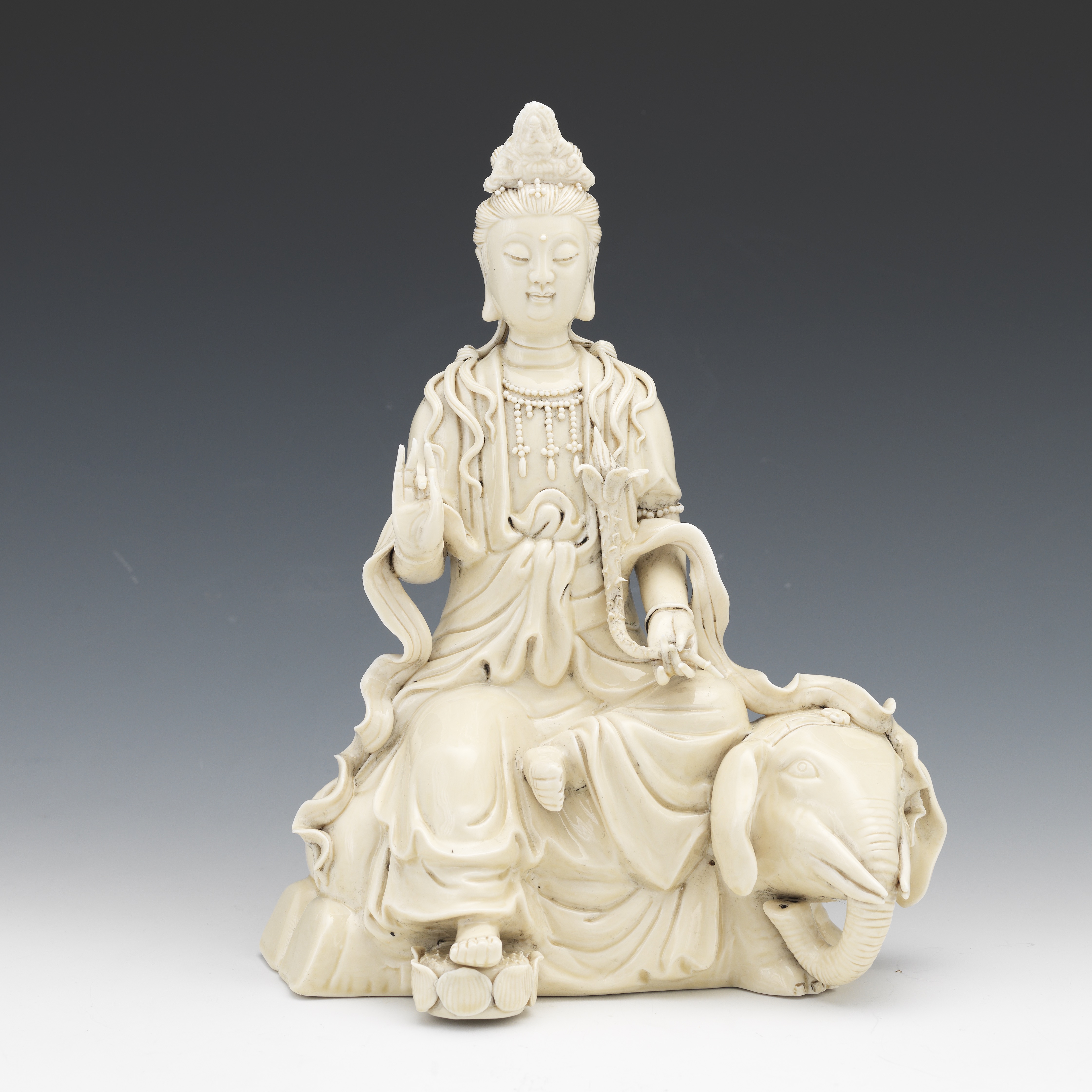 High resolution image for Blanc de Chine Porcelain Figure of Goddess Guanyin on Elephant, by Xu