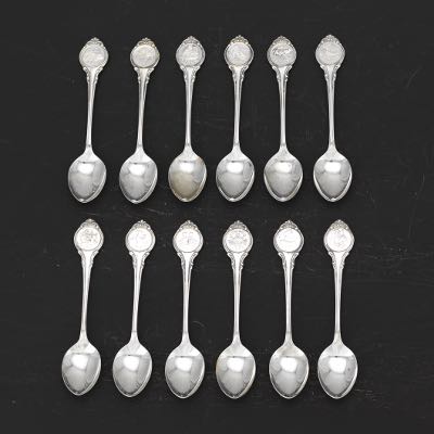 Twelve Vintage Sterling Silver Zodiac Spoons, Franklin Mint, in