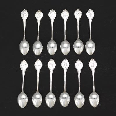 Twelve Vintage Sterling Silver Zodiac Spoons, Franklin Mint, in