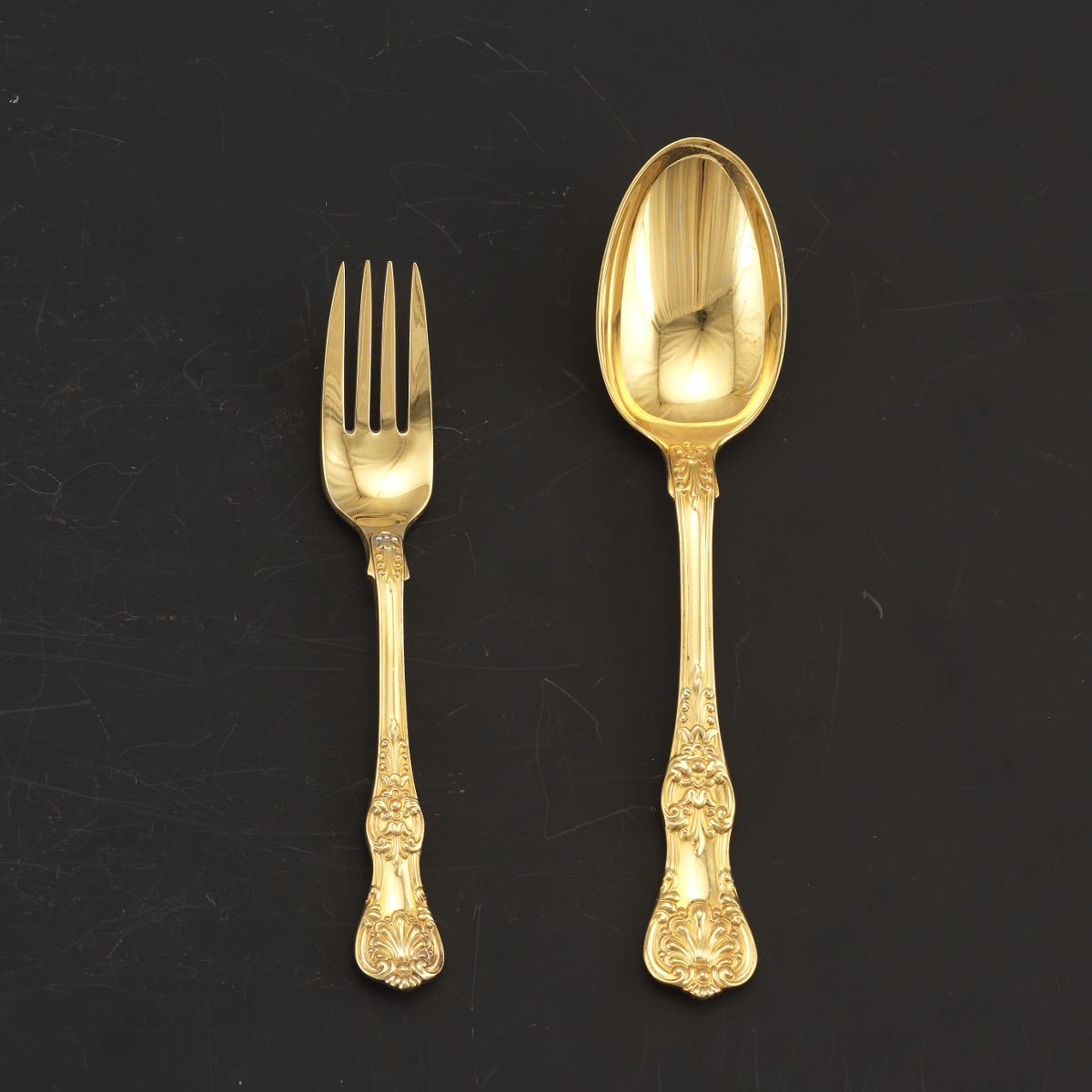 Tiffany & Co. Gold Plated Sterling Silver Youth Spoon and Fork, ""King