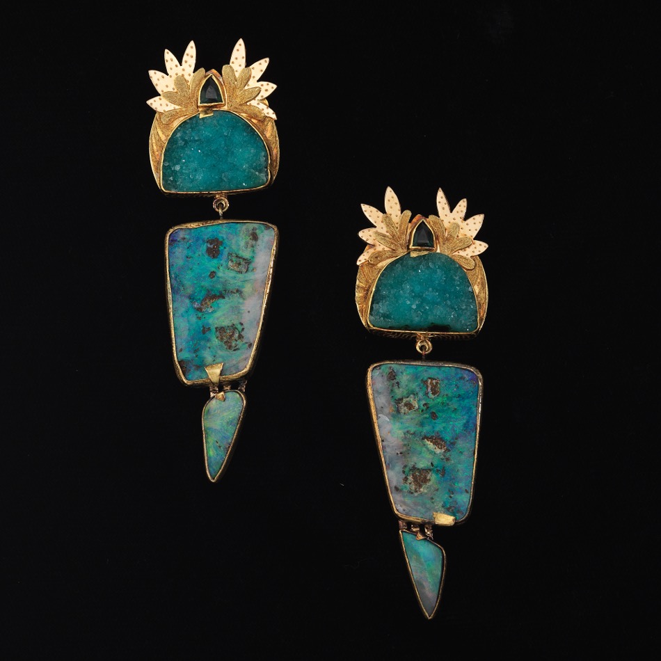 Pat Garrett High Carat Gold, Sterling Silver, Druzy Quartz, Opal and