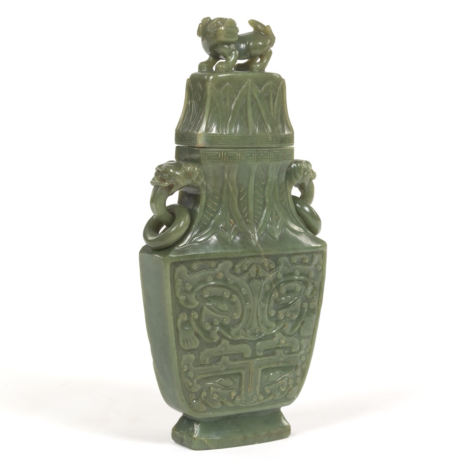 Large Green Nephrite Jade Vase with Cover , 09.08.18, Sold 413