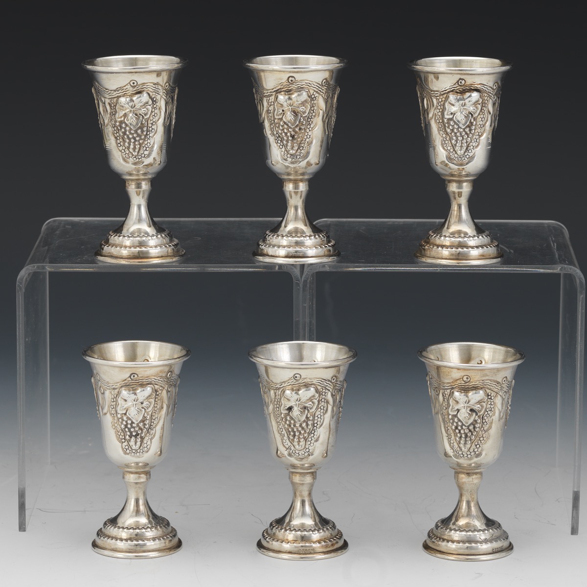Six Sterling Silver Shot Glasses with Grape Design , 12.12.19, Sold 118