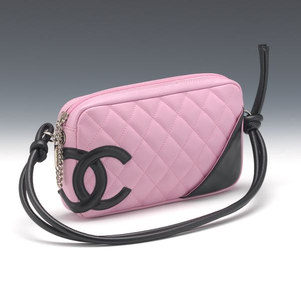 Authentic CHANEL Cambon Line Quilted CC Logo Pochette Pink
