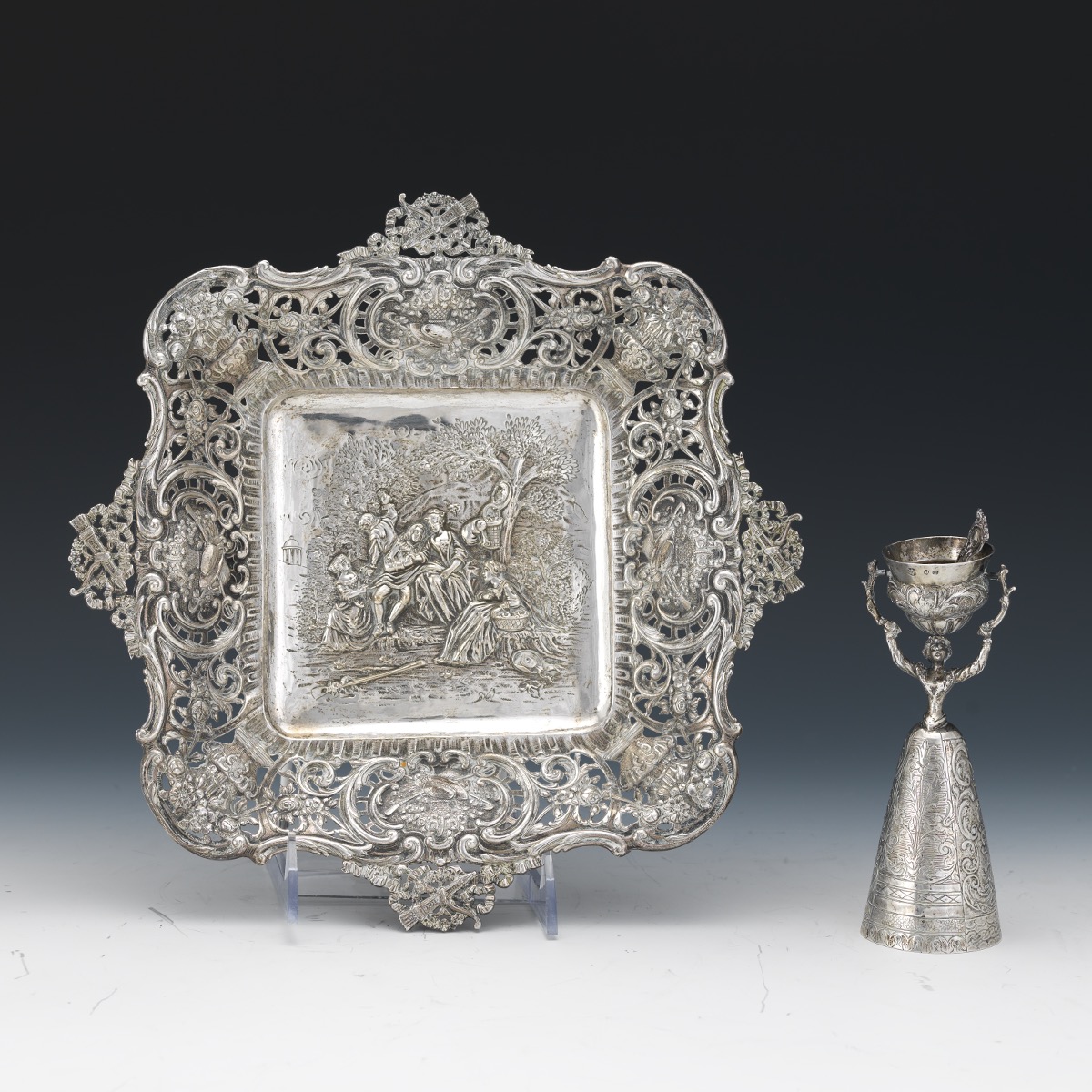 German Silver Baroque Style Footed Basket by Roth & Co, and