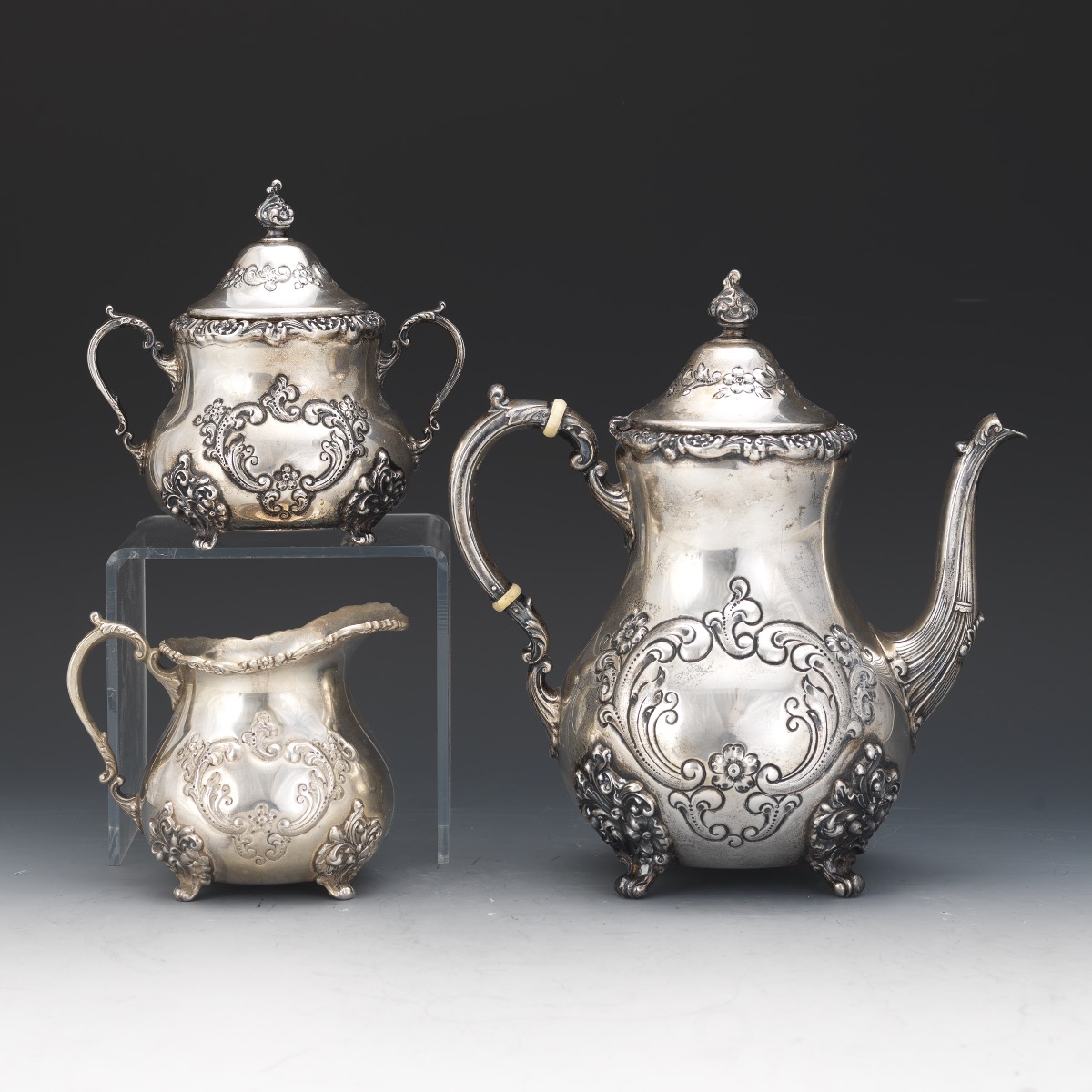 Sterling Silver Poole Old English Hand Chased Tea Set Barnebys 8901