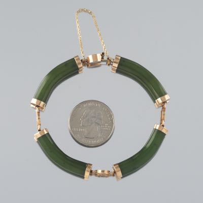 Ladies' Gold and Green Jade Bracelet , 10.30.20, Sold: $283.2