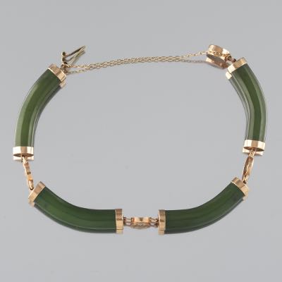 Ladies' Gold and Green Jade Bracelet , 10.30.20, Sold: $283.2