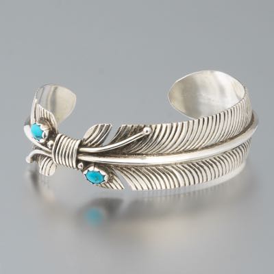 Navajo Bangle Bracelet Sterling Silver and Turquoise, signed