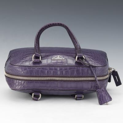 Crocodile Embossed Leather Inspired Trendy Platinum Bag Medium-30 cm / Beige & Purple
