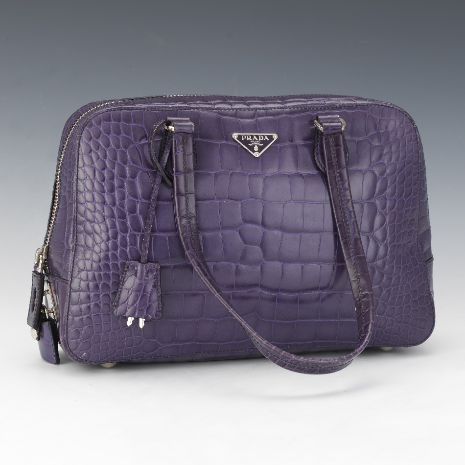 Prada Purple Crocodile Embossed Leather Tote Bag, , Sold: $