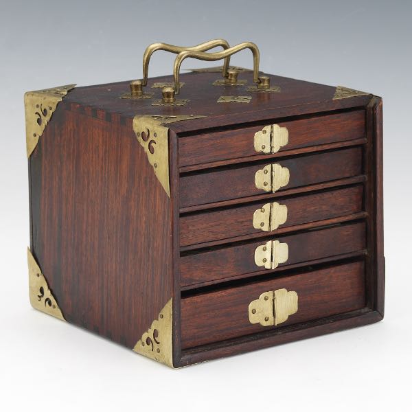 Antique Mahjong Set - Rosewood Chest Bone & Wood