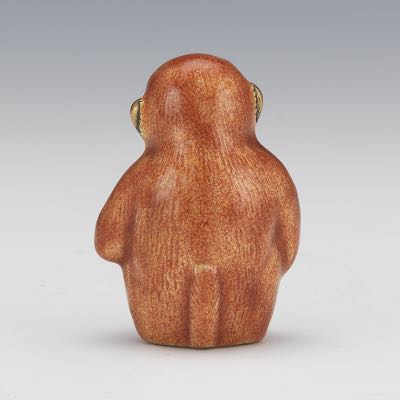Rare Chinese Brass and Enamelled Monkey Eating Peach Figurine, ca