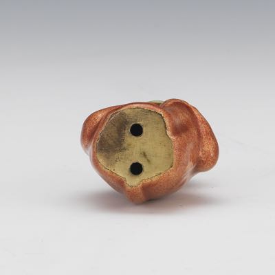 Rare Chinese Brass and Enamelled Monkey Eating Peach Figurine, ca
