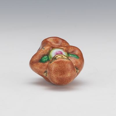 Rare Chinese Brass and Enamelled Monkey Eating Peach Figurine, ca