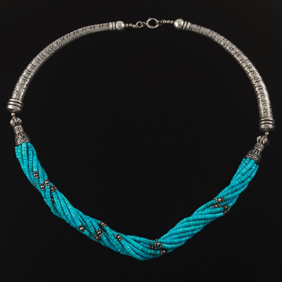 Ladies' Ottoman Empire Style Sterling Silver and Turquoise Cornucopia Necklace , 06.11.21, Sold