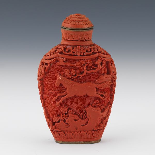 Chinese Red Coral Hand Carved Phoenix Snuff Bottle     S-297 