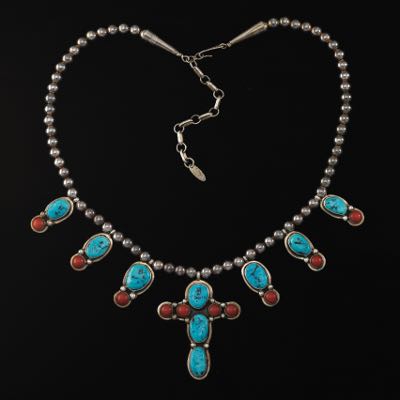 1445. Native American Running Bear Sterling Silver, Turquoise and