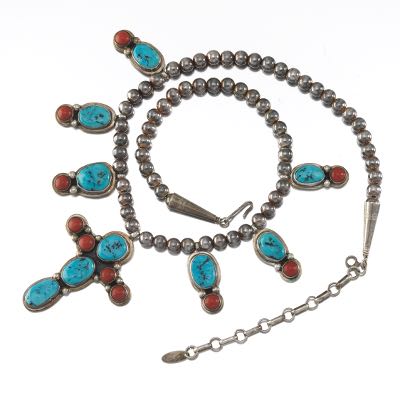 1445. Native American Running Bear Sterling Silver, Turquoise and