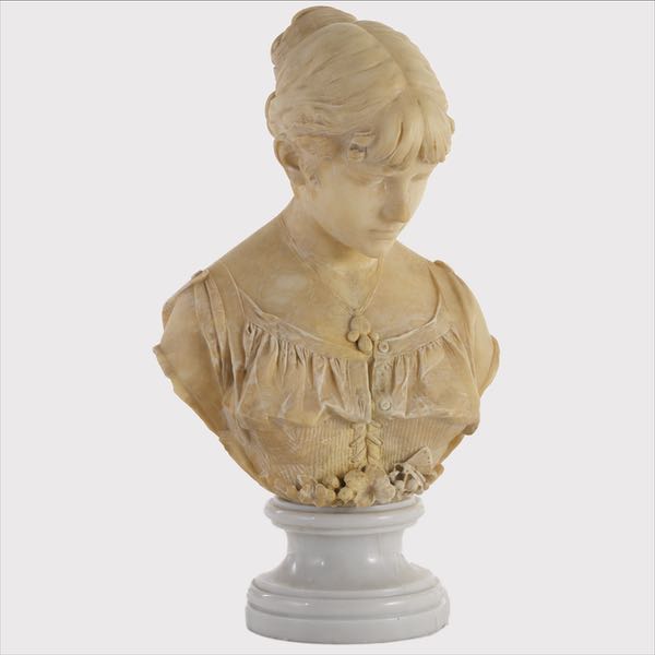 Alabaster Bust of a Girl With Bonnet 14 3/4 H 