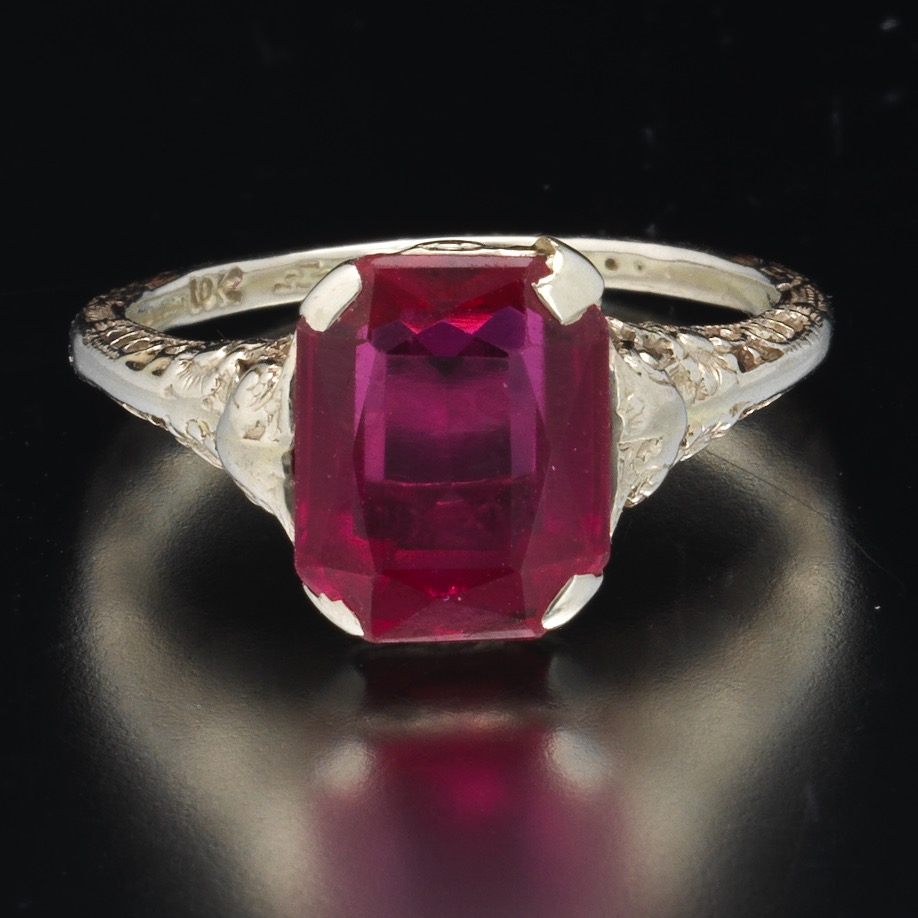 Ladies' Retro Gold and Lab Grown Ruby Ring